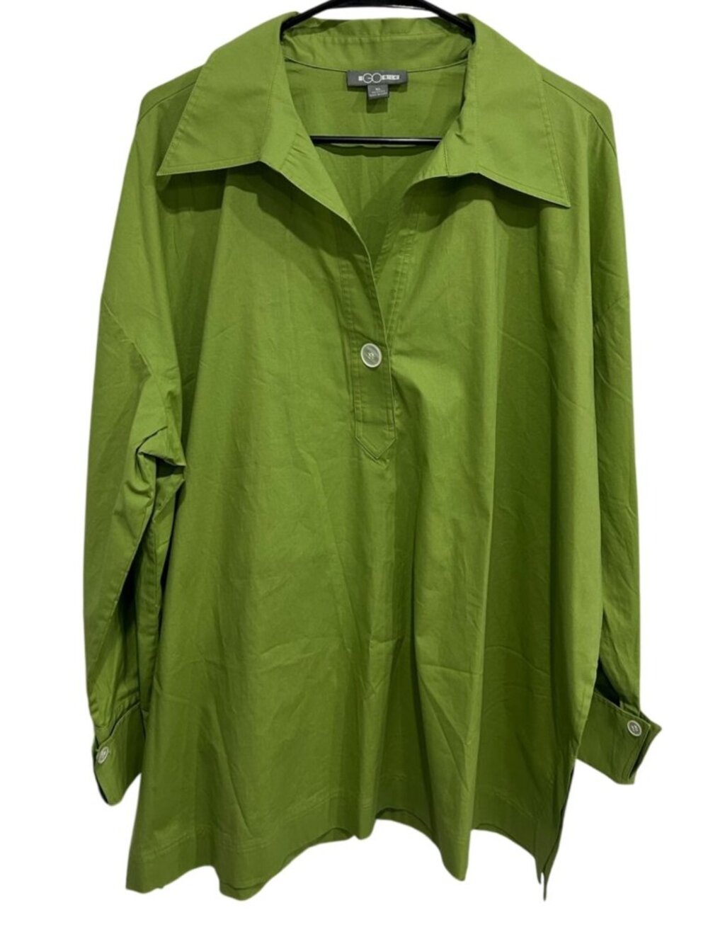 Go Silk XL Lime Green Cotton Button Front Long Sleeve Shirt Minimalist Soft Life